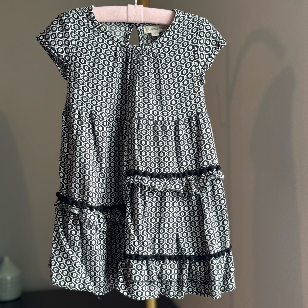Tucker + Tate Geometric Patterned Summer Dress with Ruffles & Pom Poms - 3T